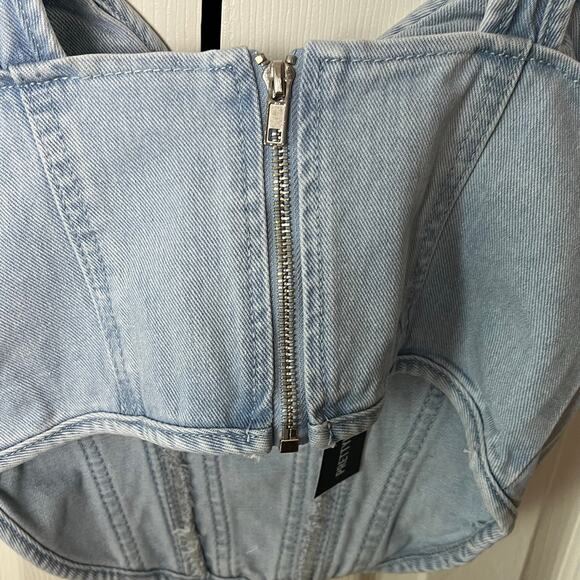 Pretty Little Thing Light Blue Wash Dip Hem Bust Cup Denim Corset 6 - Picture 5 of 9